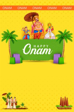 Kral Mahabali 'nin resmi, Onam geleneksel festivalinde Kathakali dansçısı Kerala, Güney Hindistan kültürünü gösteriyor.