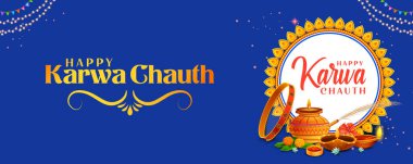 Hint Hindu festivali Mutlu Karwa Chauth 'u kutlamak için süslenmiş pooja thali resmi.