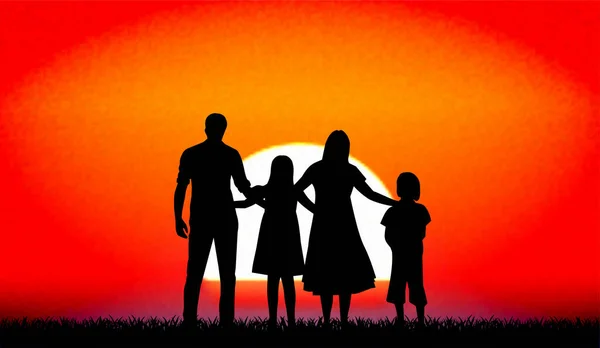 Familie Bei Sonnenuntergang Vektor Illustration — Stockvektor