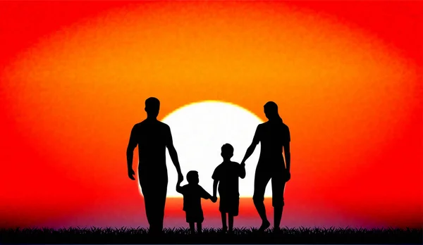 Familie Bei Sonnenuntergang Vektor Illustration — Stockvektor