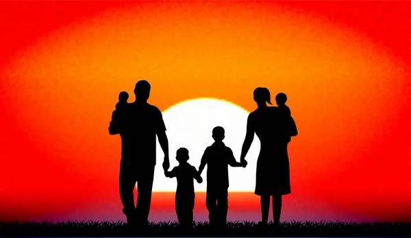 日落时的家庭 — 图库矢量图片