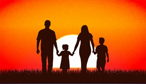 Family Sunset Vector Illustration — Stock Vector