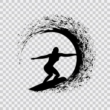 Dalga vektör illüstrasyonunda sörfçü