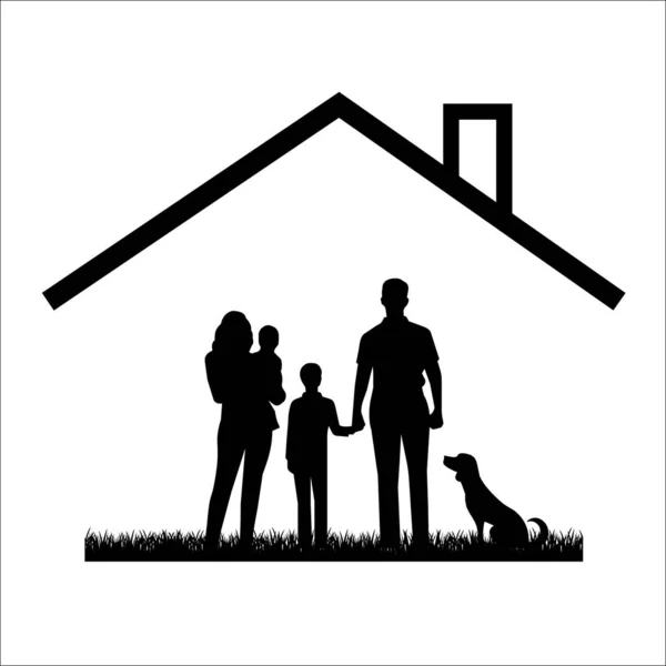 Evin Çatısının Altında Ikon Aile — Stok Vektör