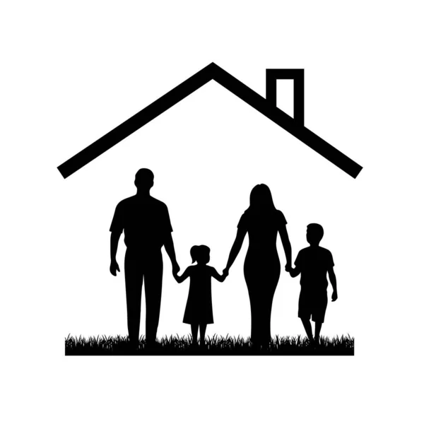 Evin Çatısının Altında Ikon Aile — Stok Vektör