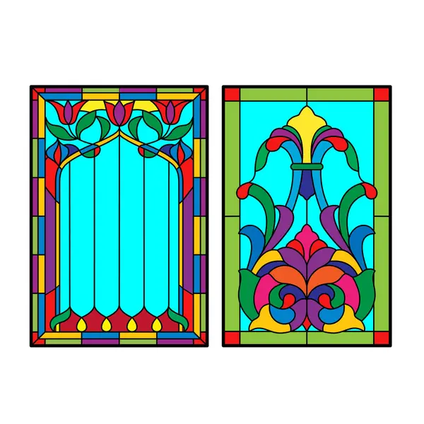 Gotik Pencereler Eski Çerçeveler Kilisenin Vitraylı Pencereleri Stok Illüstrasyon