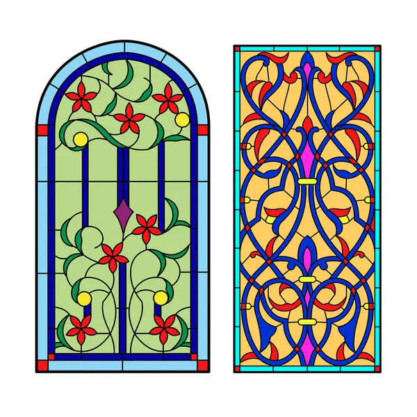 Gotik Pencereler Eski Çerçeveler Kilisenin Vitraylı Pencereleri Vektör Grafikler