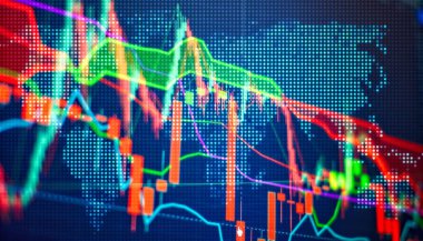 Borsa yatırım ticaretinin grafiği. Dijital ekrandaki Forex grafik grafiği.