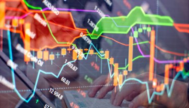 Borsa yatırım ticaretinin grafiği. Dijital ekrandaki Forex grafik grafiği.