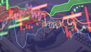 Borsa yatırım ticaretinin grafiği. Dijital ekrandaki Forex grafik grafiği.