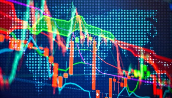 株式市場の投資取引のグラフです デジタル画面上の外国為替グラフ ロイヤリティフリーのストック写真