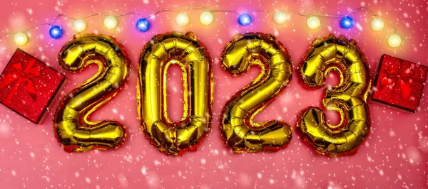 Szczęśliwego Nowego Roku 2023 Balony Foliowe Cyfra 2023 Błyszczącymi Gwiazdami — Zdjęcie stockowe