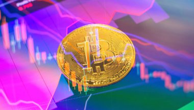 Bitcoin cryptocurrency new version on computer electronic circuit board background . Virtual cryptocurrency money Bitcoin golden
