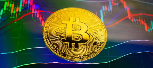 Bitcoins ve Yeni Sanal Para Konsepti, ticari grafik ve şamdan şeması finansal yatırım kavramı için uygundur.