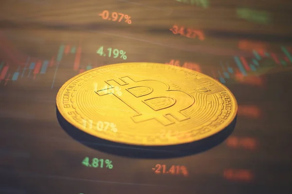ビットコインと新しい仮想通貨の概念 取引グラフと金融投資の概念に適した燭台のチャート ストック画像