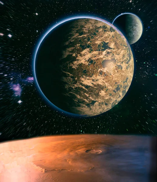 Kosmiczny Krajobraz Piękna Tapeta Science Fiction Nieskończoną Przestrzenią Kosmiczną Elementy — Zdjęcie stockowe