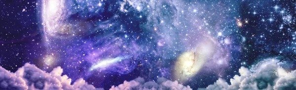 Panoramic Privind Spațiul Adânc Cer Întunecat Noapte Plin Stele Nebuloasa — Fotografie, imagine de stoc