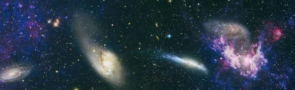 Панорамный Вид Глубокий Космос Темное Ночное Небо Полное Звезд Туманность — стоковое фото