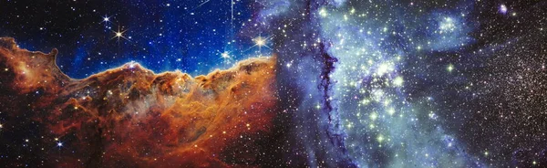 Panorama Visa Universum Utrymme Galax Med Stjärnor Natthimmel Bakgrund Delar — Stockfoto
