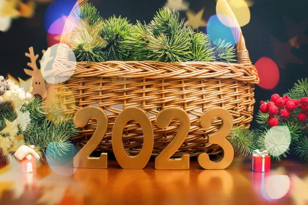 Frohe Feiertage Grußkarte Rahmen Banner Neujahr Noel Weihnachtsschmuck Und Geschenkbox — Stockfoto
