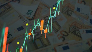 İş şamdanı. Finansal statik analiz ve büyüyen finansal tablolar. Çevrimiçi ticaret, Yatırım, Strateji piyasa planı ve borsa dalgalanmaları kavramı.