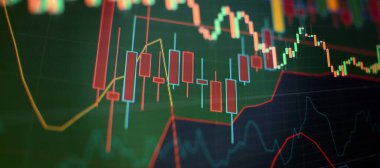 Minimalist kabine arka planına sahip grafik hologramı. Finans piyasası, iş merkezi geçmişi üzerine yatırım kavramı