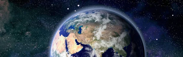 Jorden Från Rymden Jordklotet Med Stjärnor Och Nebulosa Bakgrund Jorden — Stockfoto