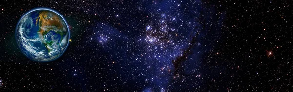 Ziemia Kosmosu Ziemski Glob Gwiazdami Tłem Mgławicy Ziemia Błękitny Wschód — Zdjęcie stockowe