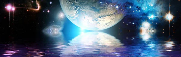 Planet Reflected Water Space Showing All Beauty Extremely Detailed Image — Stock Photo, Image