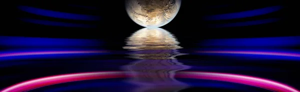 Beautiful Unusual Space Planet Space Reflected Water Galaxy Stars Night — Stock Photo, Image