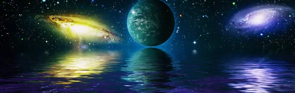 Tiefe Reflektierte Raum Wasser Sternenhimmel Weltraum Hintergrund Textur Bunte Sternenhimmel — Stockfoto