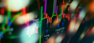 Grafikler, diyagramlar, finansal rakamlar. Soyut parlayan ön x grafik arayüz duvar kağıdı. Yatırım, ticaret, hisse,
