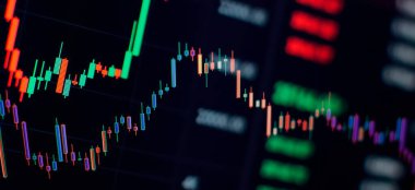 Piyasa Analizi 'ni de içeren mali grafik monitörde. Çubuk grafikler, Diyagramlar, finansal rakamlar.