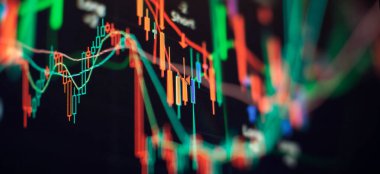 Borsa yatırım ticareti. Yükselme eğilimi grafiği olan mali tablo.