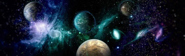 Αστέρια Ενός Πλανήτη Και Ενός Γαλαξία Έναν Ελεύθερο Χώρο Νεφέλωμα — Φωτογραφία Αρχείου