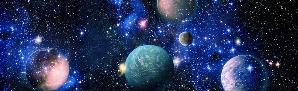 Αστέρια Ενός Πλανήτη Και Ενός Γαλαξία Ένα Ελεύθερο Διάστημα — Φωτογραφία Αρχείου