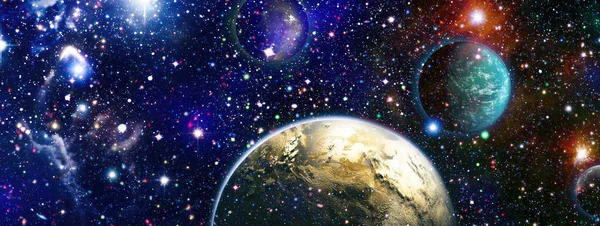 Panorámás Kilátás Nyílik Földre Napra Csillagra Galaxisra Napkelte Föld Bolygó — Stock Fotó