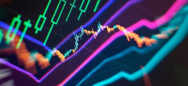 Diyagramlar, finansal rakamlar. Soyut parlayan ön x grafik arayüz duvar kağıdı. Yatırım, ticaret, hisse