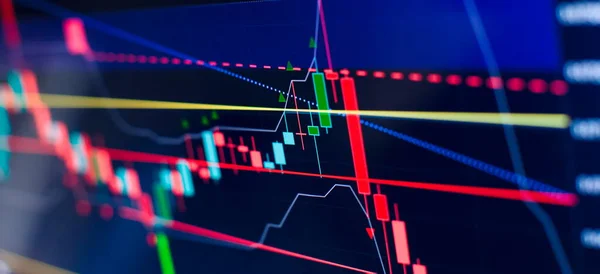 Green Candlesticks Going Indicating Crypto Rising Value Graphical Representation Volumes — Stock Photo, Image
