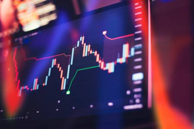 indicators including volume analysis for professional technical analysis on the monitor of a computer. clipart