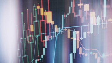 Bir bilgisayarın monitöründeki profesyonel teknik analiz için hacim analizi de dahil olmak üzere çeşitli göstergelere sahip mali araçlar.