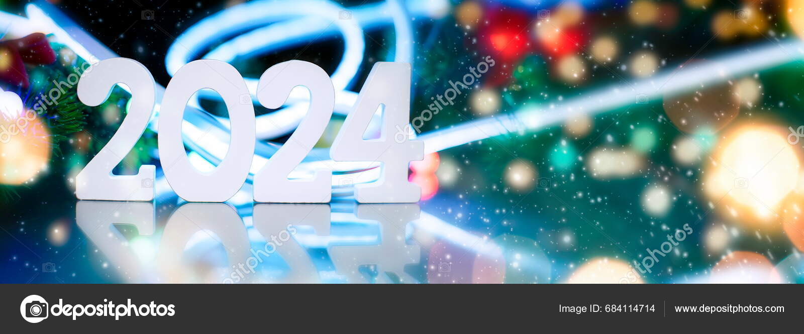 New Year's Eve 2024 Celebration Background Christmas Lights Bokeh
