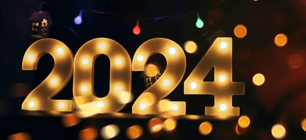 Véspera Ano Novo Cartão Saudação Férias 2024 Feliz Ano Novo Fotografias De Stock Royalty-Free