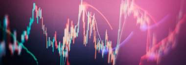 Soyut finansal ticaret grafikleri monitörde. Bir bilgisayarın monitöründe analiz. Temel ve teknik analiz