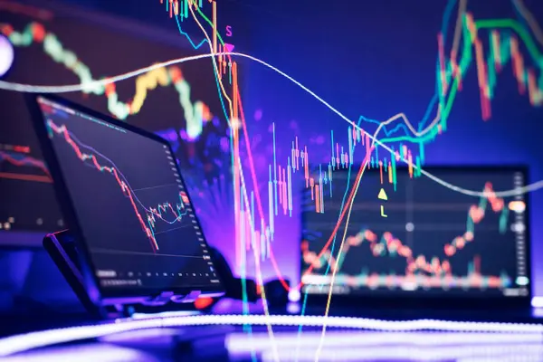 stock image Business graph charts of financial board display candlestick double