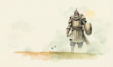 Davut ve Goliath 'ın büyüleyici suluboyası, cesaretin ve inancın zorluklara karşı zaferini gösteriyor..