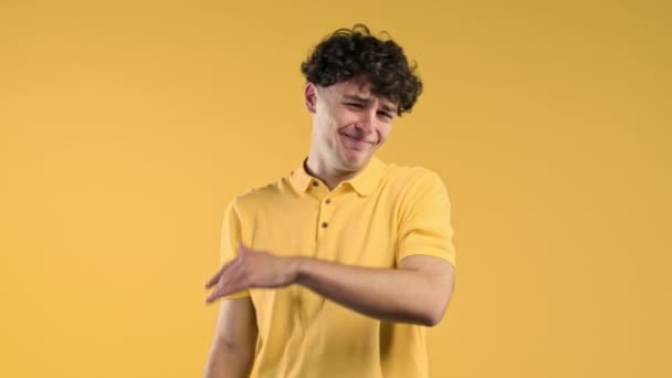 Curly Haired Man Showing Gesture Nonsense Serious Youre Kidding Way — Stock Video
