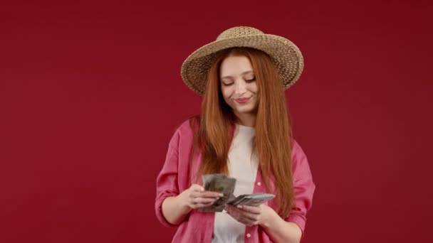 Femme Satisfaite Comptant Usd Devise Jeune Fille Millénaire Étudiant Compte — Video