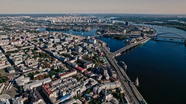 Kyiv Ukraine September 2022 Aerial Drone View Dnieper River Podil — Stock Photo, Image