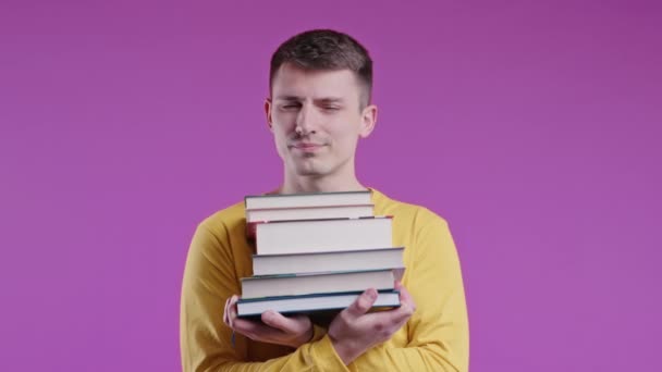Lazy American Man Student Dissatisfied Amount Books Homework High School — Stock Video